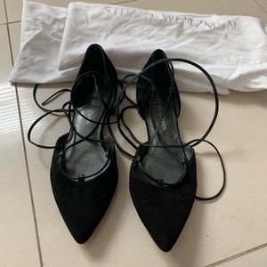 Stuart Weitzman Gilligan Black Seude Lace Up Flats